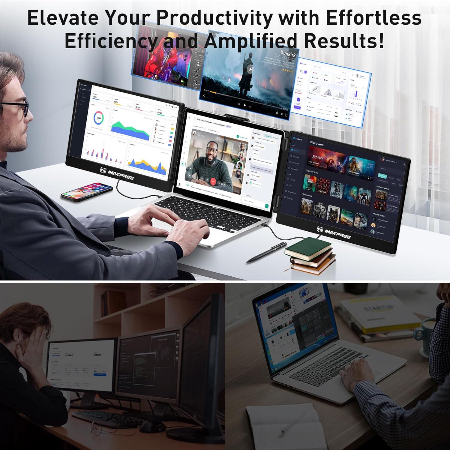 14" FHD 1080P Portable Laptop Monitor Extender with HDMI/USB-A/Type-C W959381