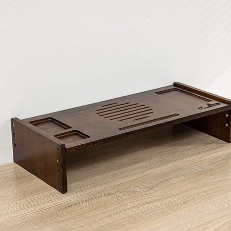 Bamboo Monitor Stand Riser with Drawer, 2 Tier Desk Organizer Stand U143