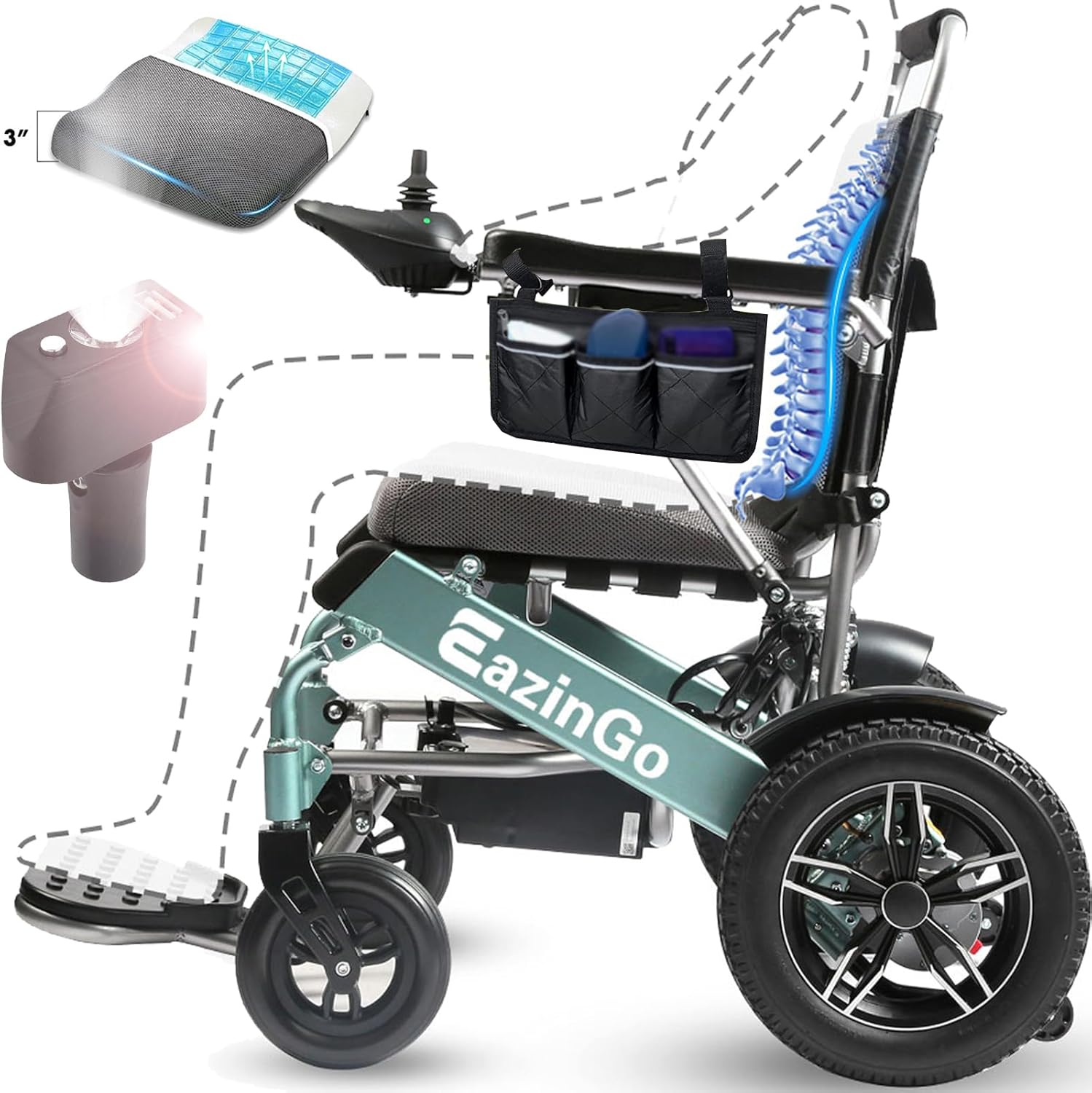 Electric Wheelchair with Cooling Gel Seat Cushion and LED Light X957