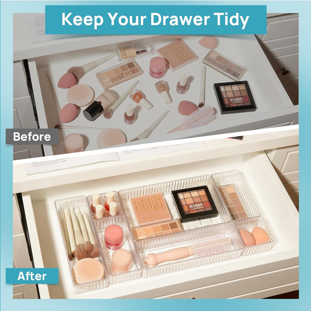 7 PCS Clear Acrylic Drawer Organizer Bins R1828