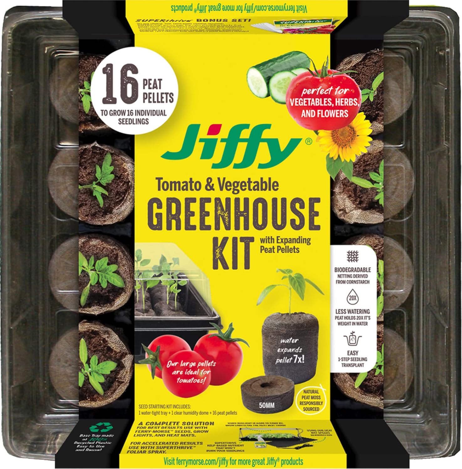 50mm Seed Starting Greenhouse Kit with 16 Biodegradable Expanding Peat Pellets F222321