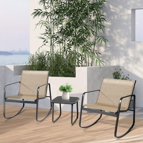 3 Pieces Black Rattan Patio Furniture Set with Coffee Table G669826