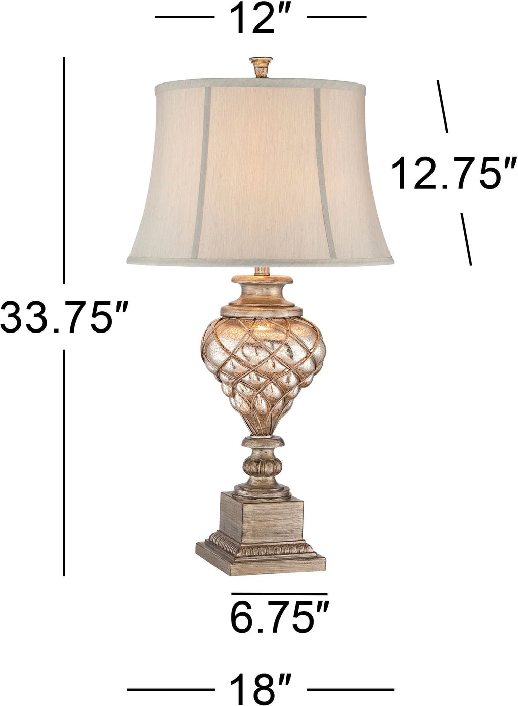 Large Traditional End Table Lamps Set of 2 Gold Silver Finish Mercury Glass N298