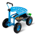 Blue Heavy Duty Rolling Garden Tool Cart with Seat and Storage Z2547