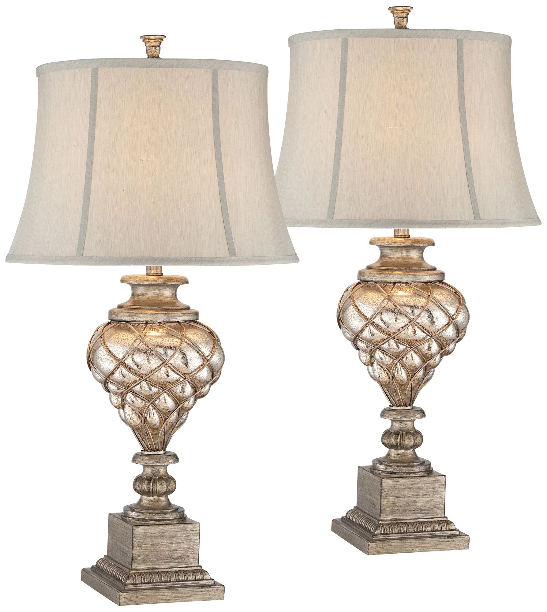 Large Traditional End Table Lamps Set of 2 Gold Silver Finish Mercury Glass N298
