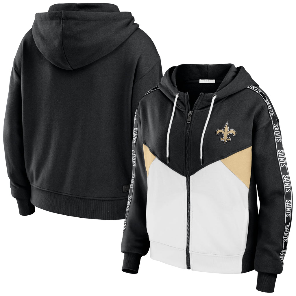 Black/White New Orleans Saints Crop Full-Zip Hoodie R771