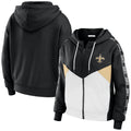 Black/White New Orleans Saints Crop Full-Zip Hoodie R771