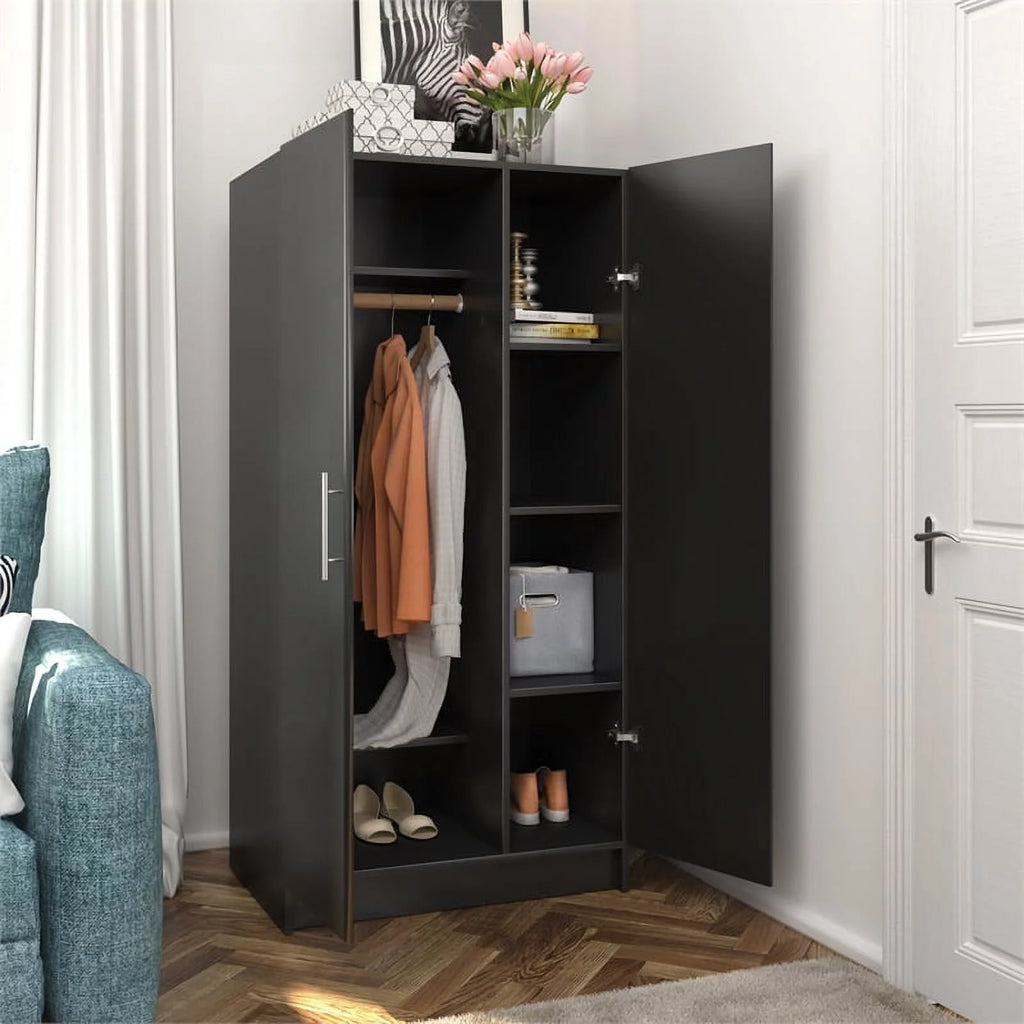 Black Storage Cabinet with Hanging Rail and Shelves Z732