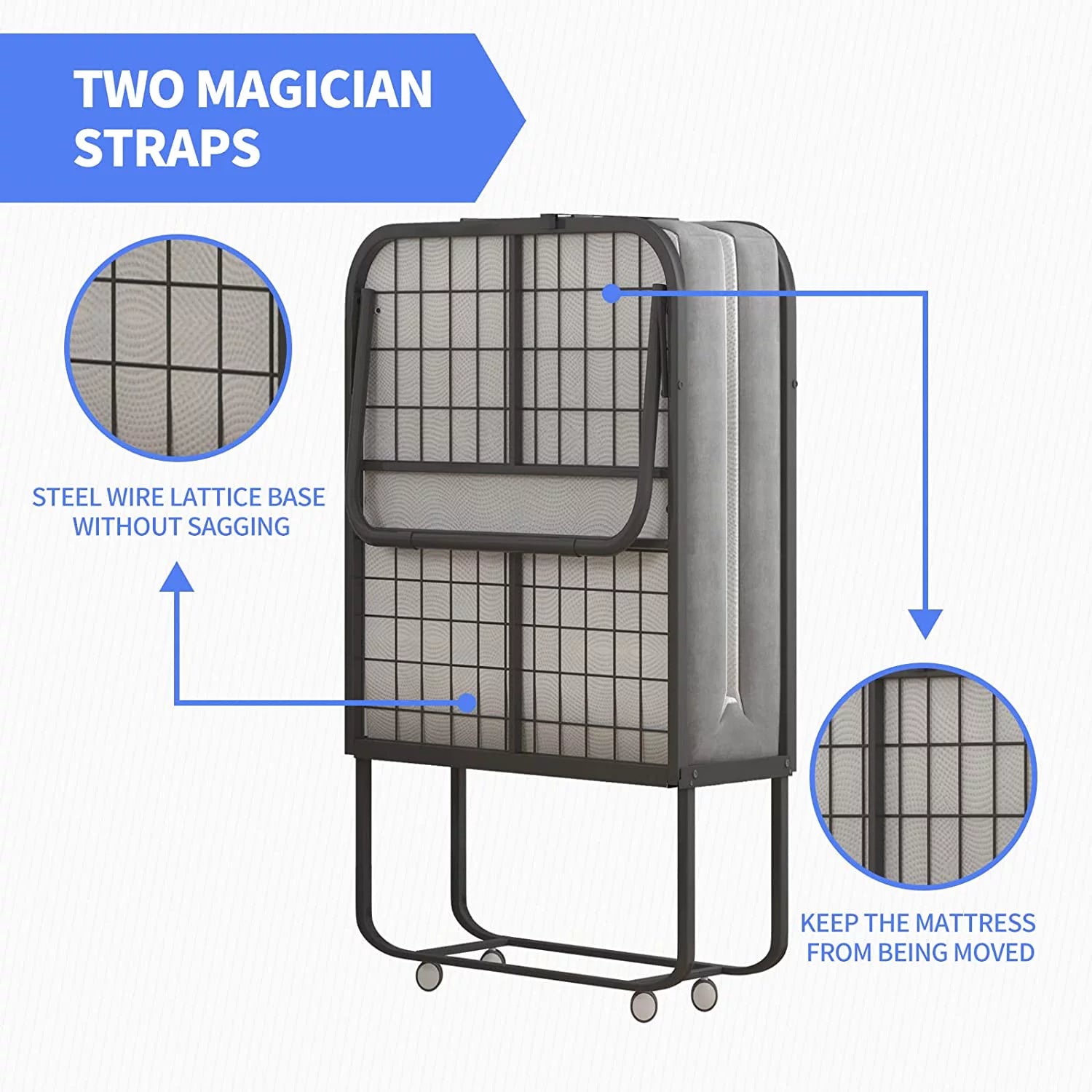 Folding Bed with 4 Inch Mattress and Lockable Wheels U897799