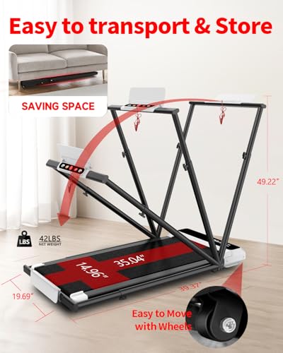 Walking Pad with Handle Bar, 5% Manual Incline Treadmill, 2.5HP Foldable Treadmill with Handrails, 300 LBS T459539