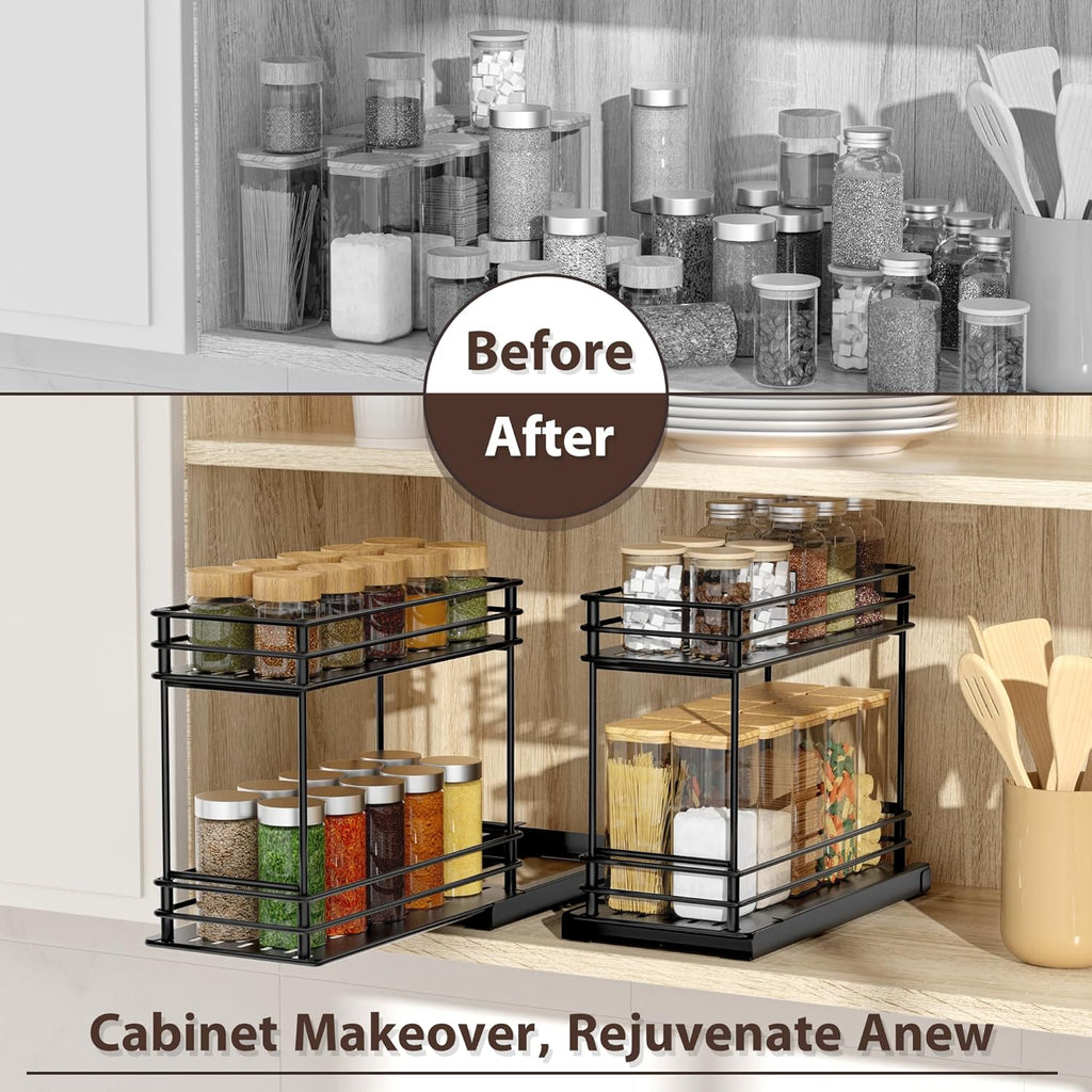 2-Pack 2-Tier Pull Out Spice Rack Organizer, 5.3''W x 10.4''D x 8.9''H R639972