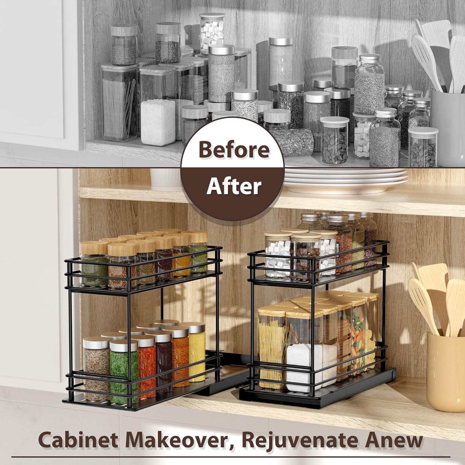 2-Pack 2-Tier Pull Out Spice Rack Organizer, 5.3''W x 10.4''D x 8.9''H R639972