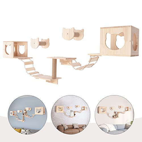 Wall-Mounted Cat Climber Set with Cat Wall Shelves, Scratching Posts, Condo House, Ladder, Perches M81164