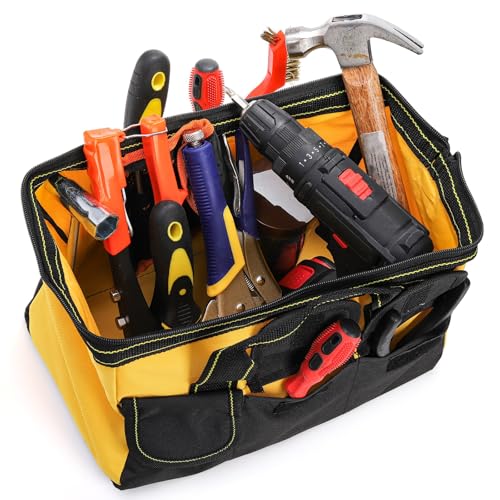 3 Pack 13 Inch Tool Bag with Waterproof Base, Heavy Duty Tool Storage Bag Organizer, 5 Pockets Z31874