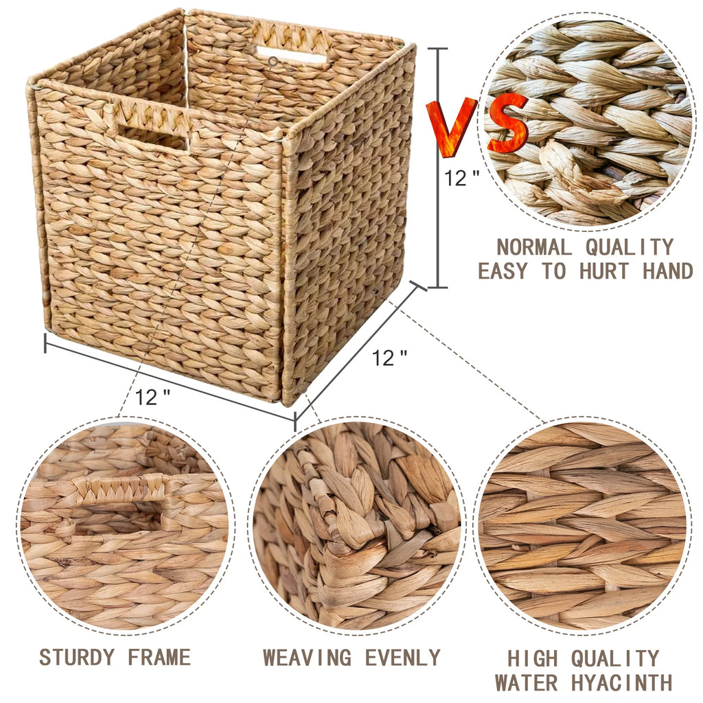 12x12x12 4 Pack Water Hyacinth Wicker Cube Storage Baskets R17852