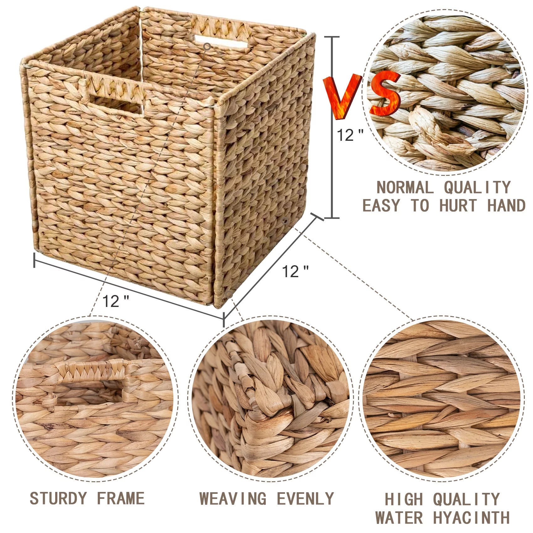 12x12x12 4 Pack Water Hyacinth Wicker Cube Storage Baskets R17852