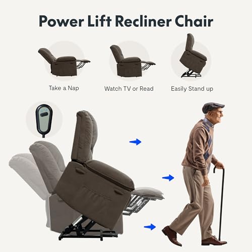 Brown Fabric Power Lift Recliner Chair with Massage and Heat K665030