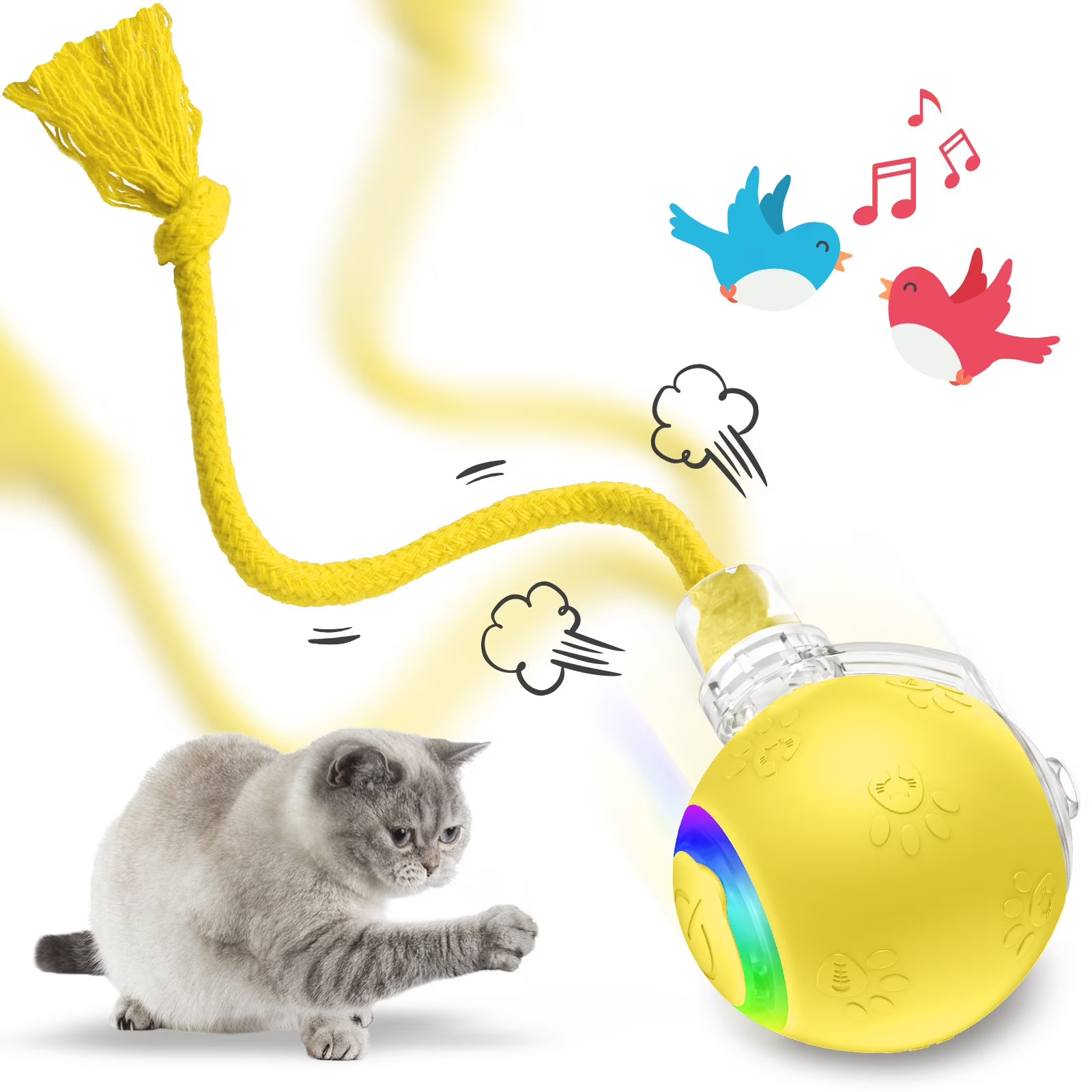 Motion-Activated Rolling Cat Toy with Tail (Yellow) P669499