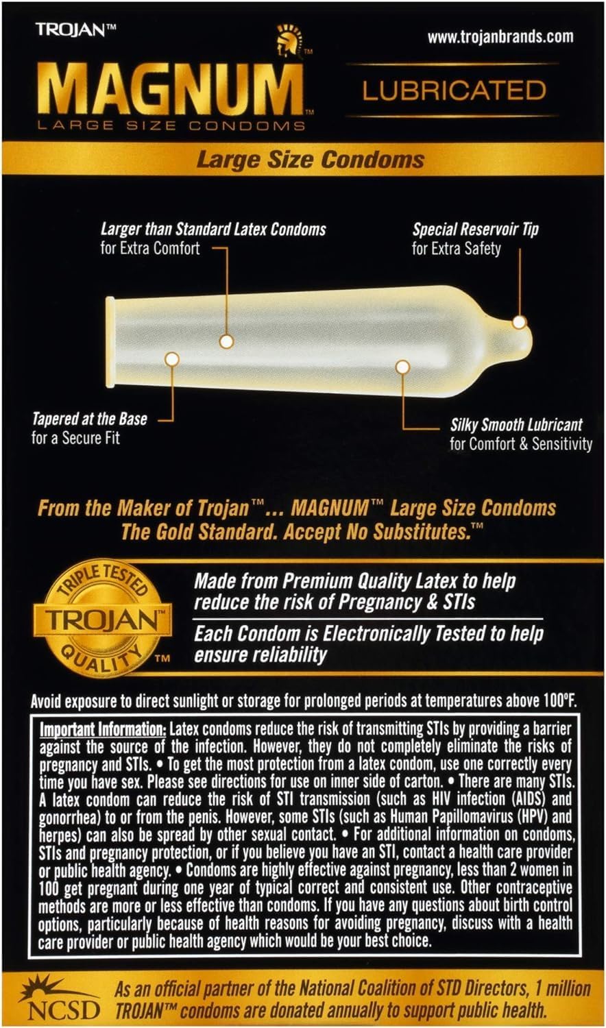Magnum XL Size Lubricated Latex Condoms - 12 ct, Pack of 6 W216