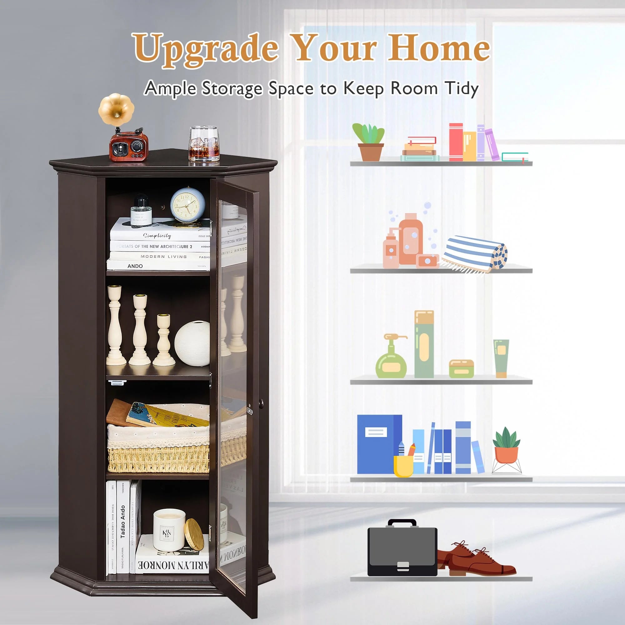 Freestanding Bathroom Cabinet with Glass Door, MDF Board with Painted Finish J983