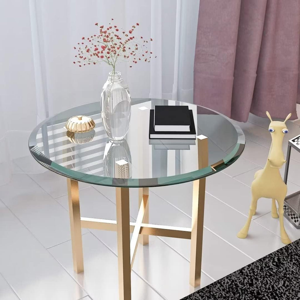 24 Inch Round Tempered Glass Table Top Clear 1/2 Inch Thick Beveled Polished Edge D168648