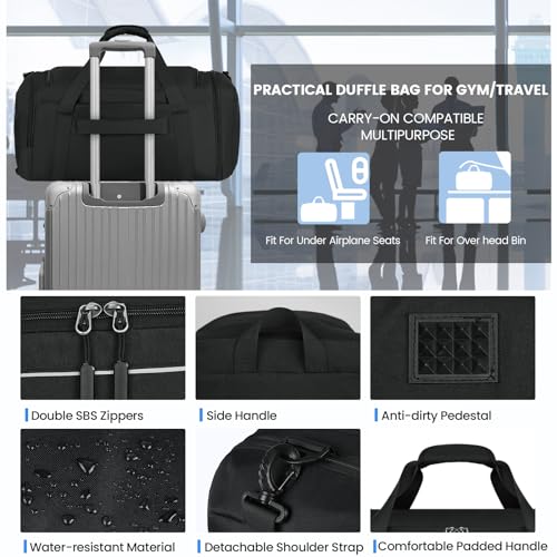Black 55L Water Resistant Travel Duffel Bag with Shoe Compartment & Wet Pocket Q372146