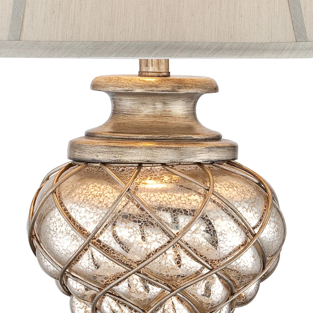 Large Traditional End Table Lamps Set of 2 Gold Silver Finish Mercury Glass N298