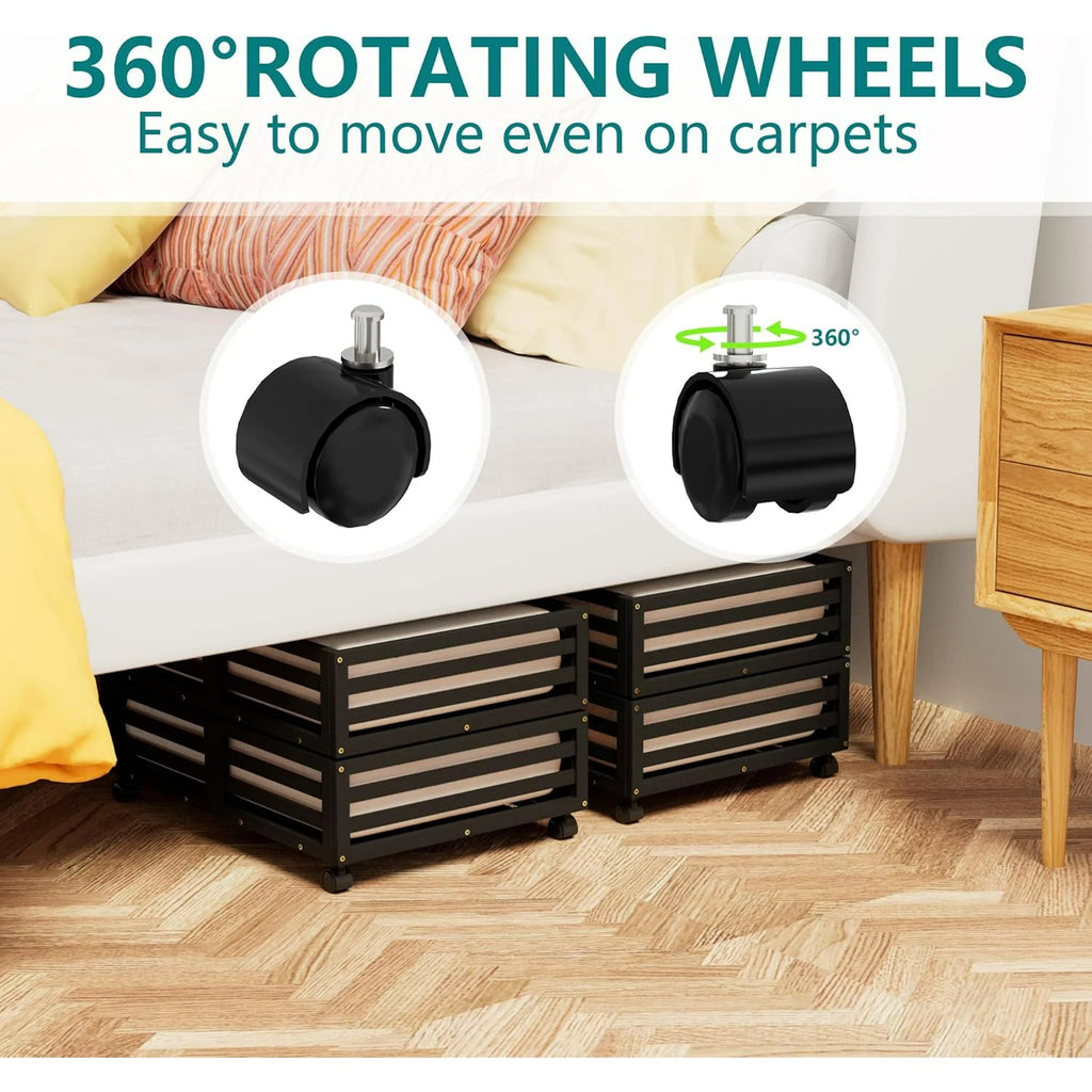 2 Pack Bamboo Under Bed Storage Containers with Wheels S444