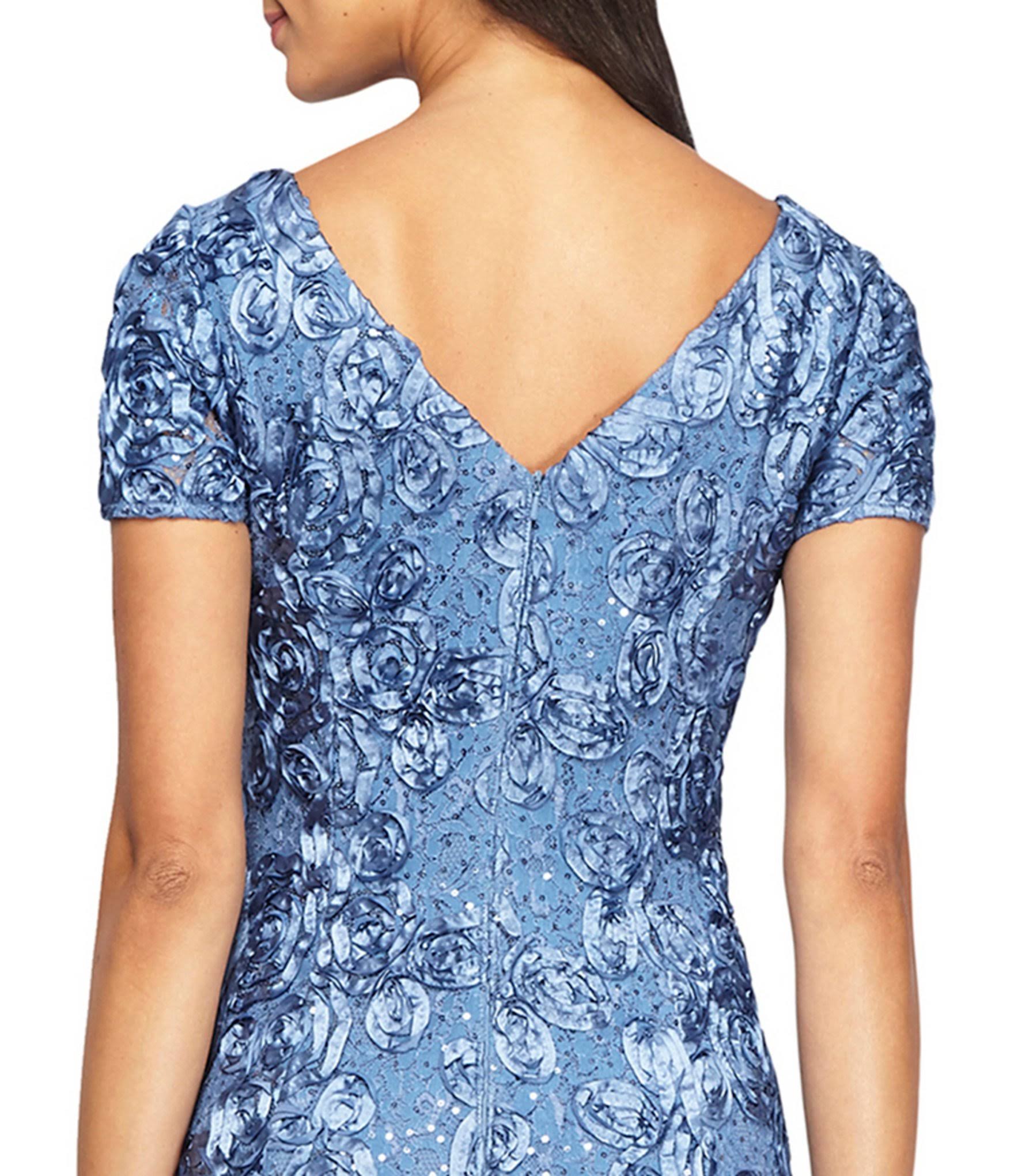 Navy Petite Lace A-Line Gown T747612