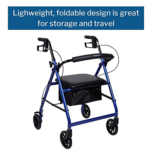 Red Lightweight Aluminum Rollator Walker with Seat and Wheels, 300 lbs Weight Capacity J222