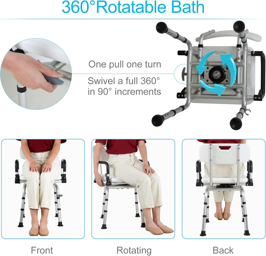 Swivel Shower Chair with Arms and Back Adjustable Bath Chair N722389
