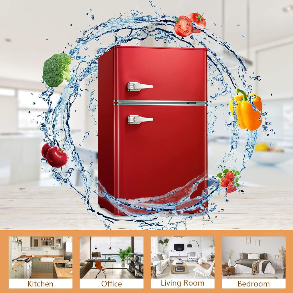 Compact Mini Refrigerator Separate Freezer, 3.1 cu ft Double 2-Door Retro Stainless Steel S39996