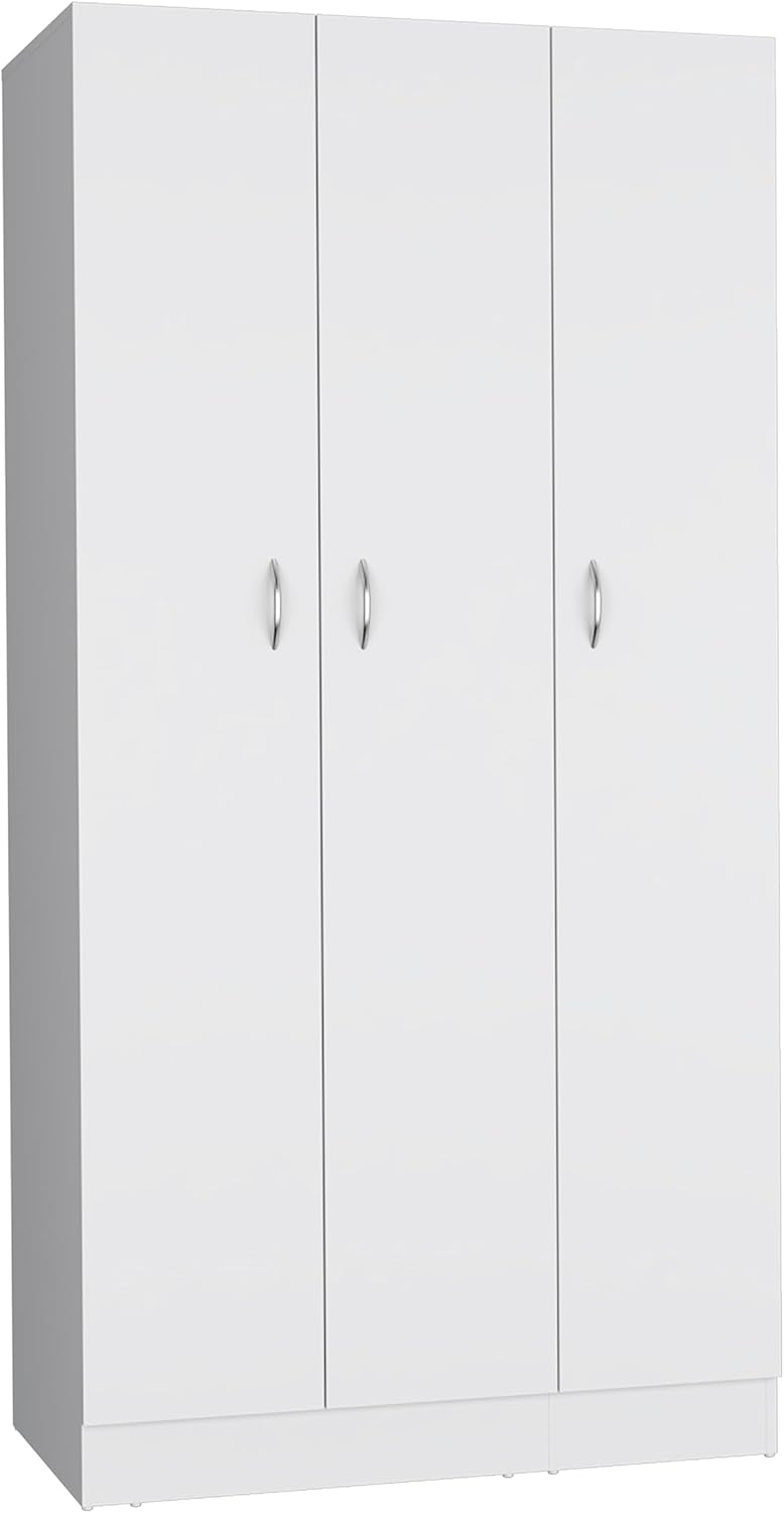 White 3-Door Wardrobe Armoire with 2 Drawers W669