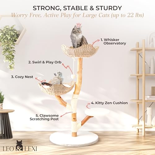 Solid Wood Cat Tree with Scratching Post and Bed N41828