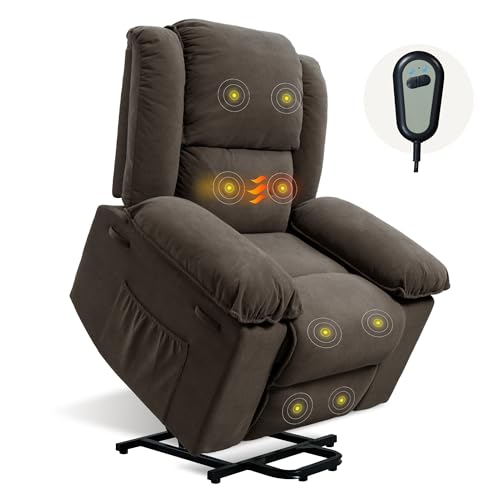 Brown Fabric Power Lift Recliner Chair with Massage and Heat K665030