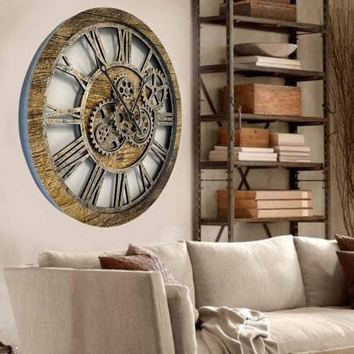 Vintage Ocean Blue and Bronze Oversized Gear Wall Clock P149944