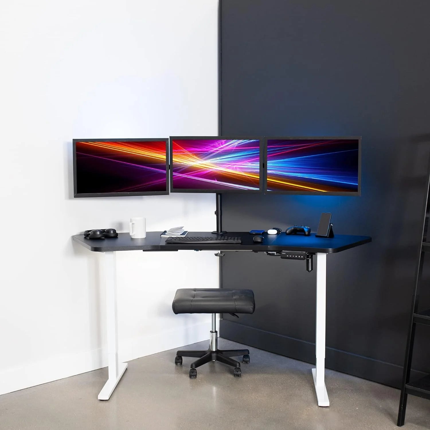 Black Table Top White Frame Electric Height Adjustable Stand Up Desk P837175