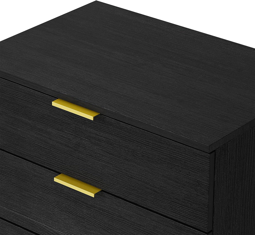 Black 5 Drawer Wood Dresser with Gold Metal Legs H285