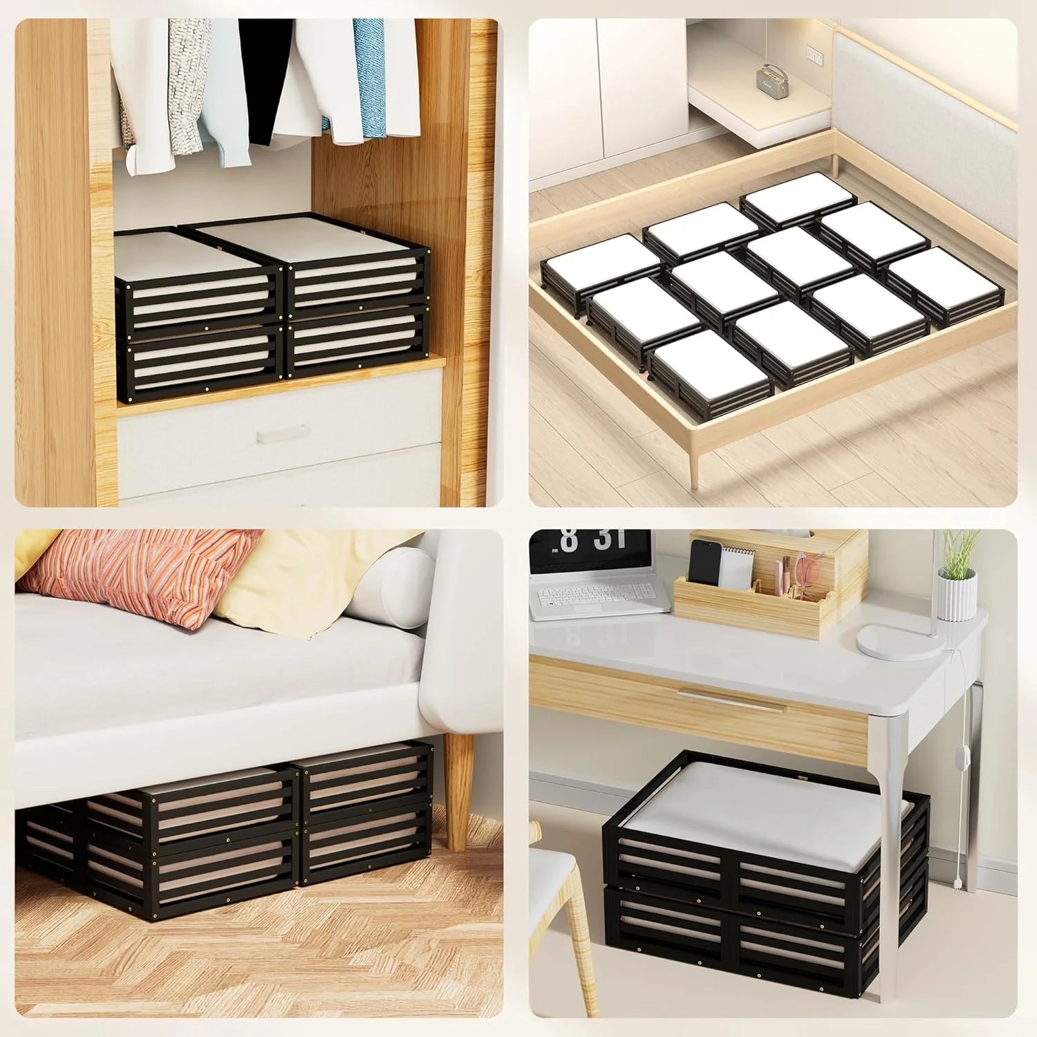 2 Pack Bamboo Under Bed Storage Containers with Wheels S444
