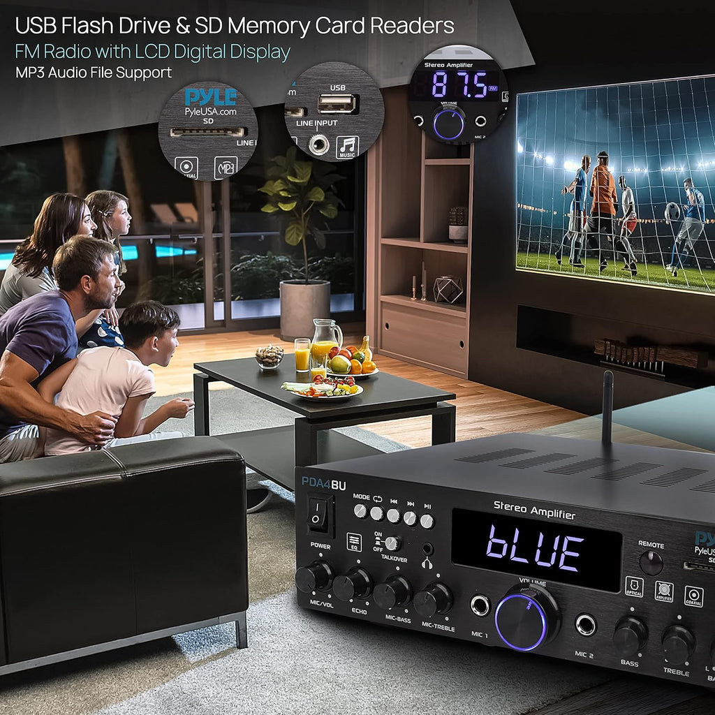 Wireless Bluetooth Home Stereo Amplifier 200 Watt Power Amplifier Home Audio Receiver J4779