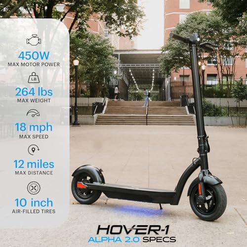 Foldable Electric Scooter with 450W Brushless Motor, 18 mph Max Speed, 10" Air-Filled Tires and 12 Mile Range H432