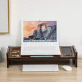 Bamboo Monitor Stand Riser with Drawer, 2 Tier Desk Organizer Stand U143