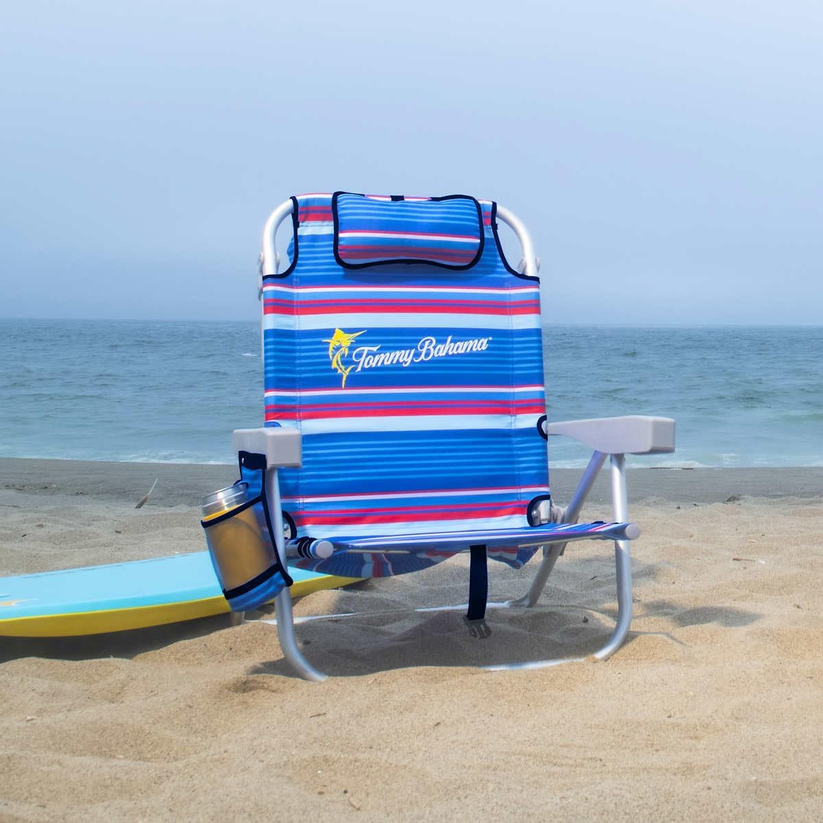 2 Pack Backpack Beach Chair 5 Position Chair Including Lay Flat (Blue Stripes) J283