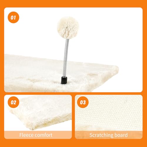 7 Pcs Beige Wood Cat Climber Set with Shelves, Perches, Bridge, Hammock, Scratching Board J680829