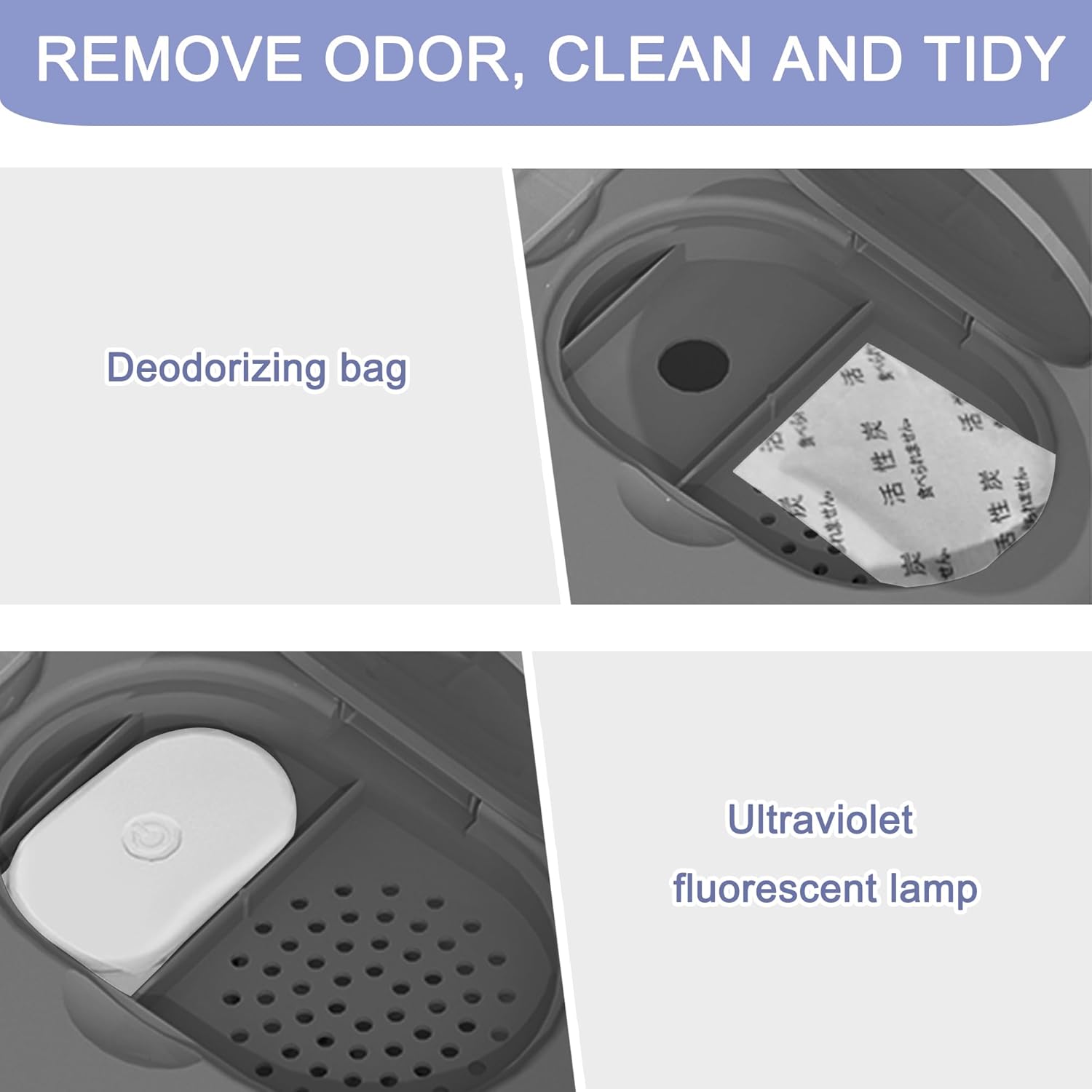 Foldable Enclosed Plastic Cat Litter Box with Litter Scoop (Light Gray) F80548