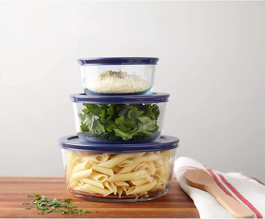 4 Cup Round Clear Storage Dish with Blue Lid, Pack of 4 E3771