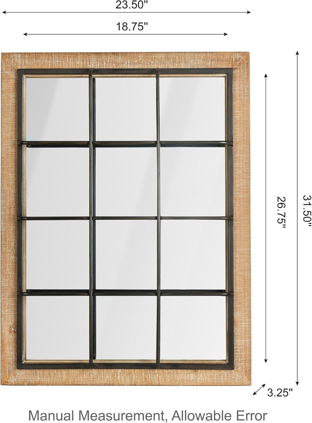 Windowpane Wall Mirror 24'' x 32'' Rectangle Wood Metal Frame F848