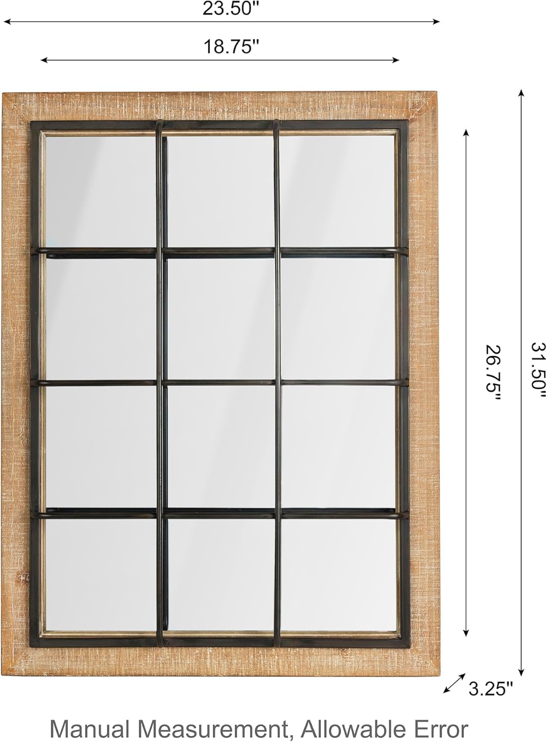 Windowpane Wall Mirror 24'' x 32'' Rectangle Wood Metal Frame F848