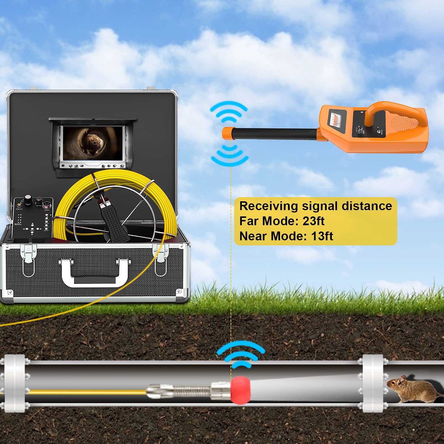 100ft Inspection Camera with 512Hz Sonde Transmitter and Receiver I361