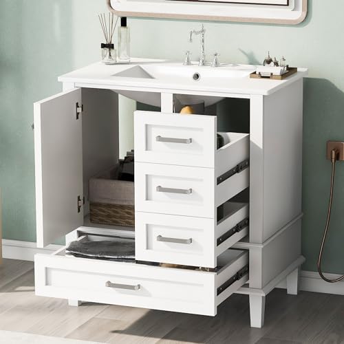 Green Solid Wood Bathroom Vanity with Sink and 3 Drawers R686